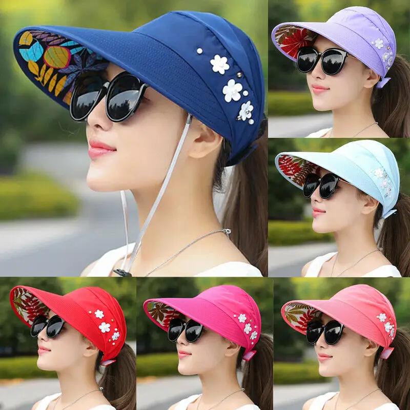 Sun Hats for Women Visors Hat Fishing Fisher Beach Hat UV Protection Cap Black Casual Womens Summer Caps Ponytail Wide Brim Hat