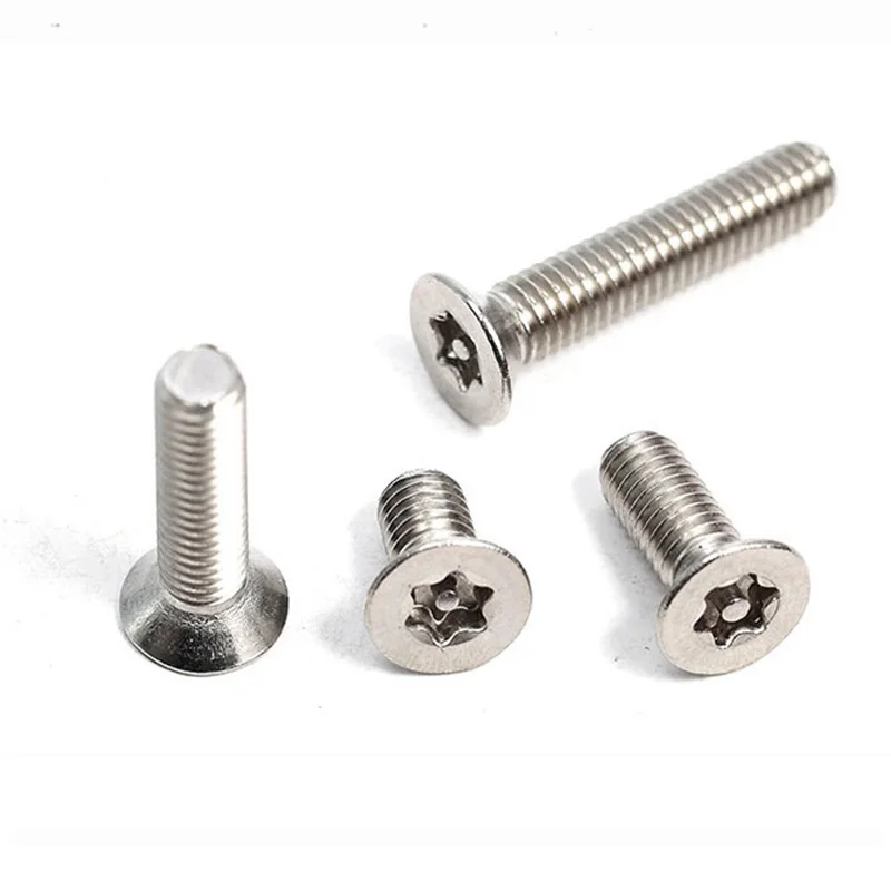 1/50Pcs M2-M12 304 Stainless Steel Six Lobe Torx Flat Countersunk Head Screws with Pin Anti-Theft Security Bolts for Hardware