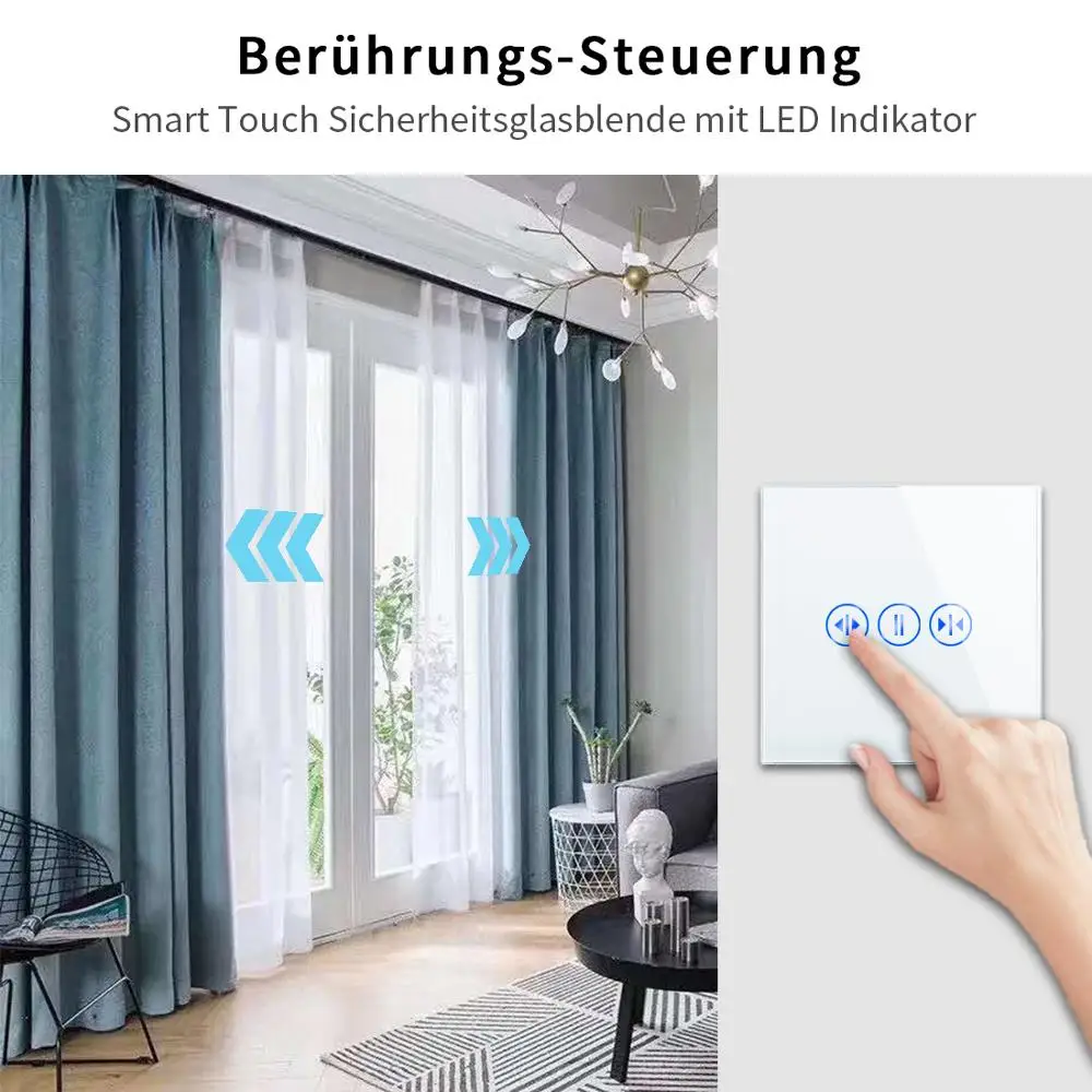 Bingoelec WIFI Curtain Touch Switch Tempered Crystal Glass Panel Smart Home Roller Shutter Switch Wireless Control By Tuya APP