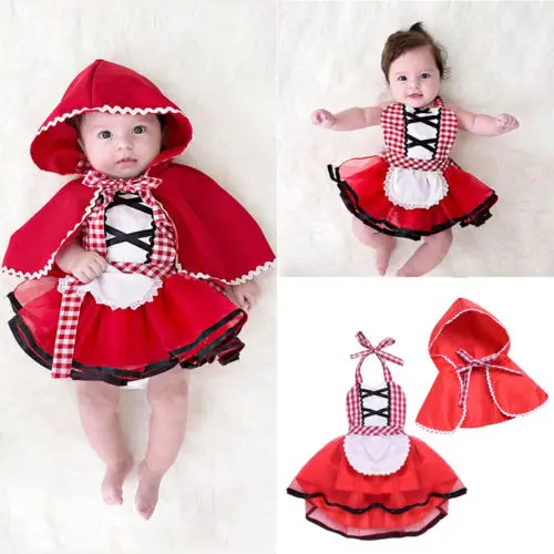 Newborn Little Red Riding Hood Cosplay Photo Prop Costume Baby Girls Tutu Dress +Cape Cloak Outfit Girl Party Dress