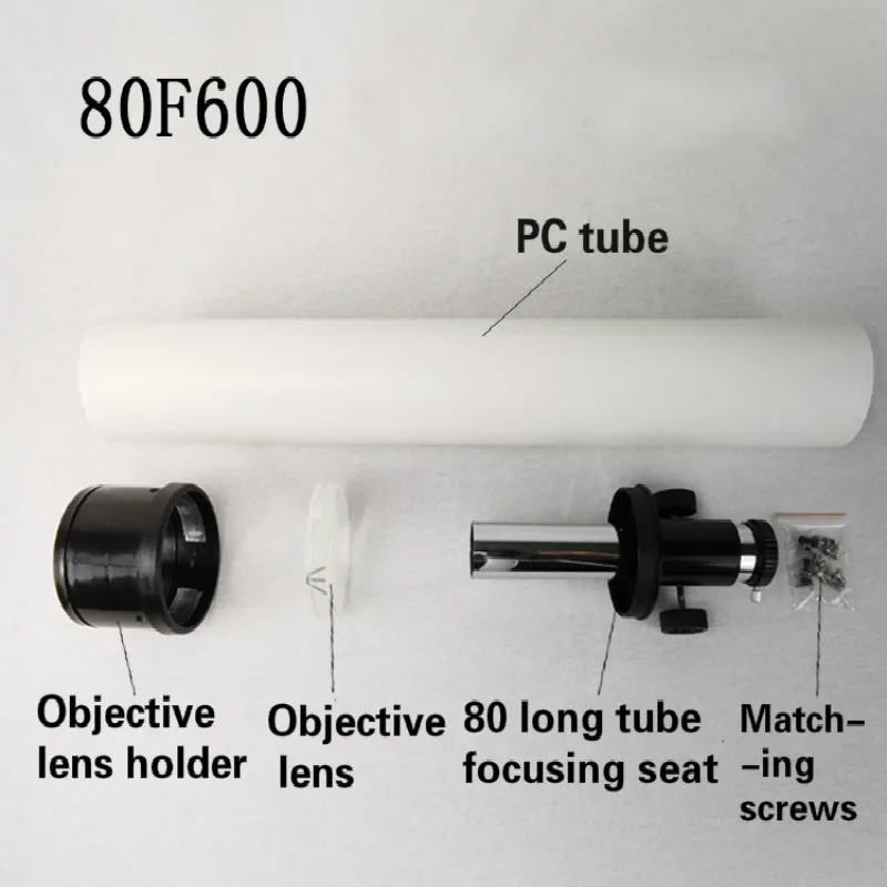 DIY Refraction Astronomical Telescope DIY Full Set of Accessories 80mm Object Lens Base Focuser PVC Tube