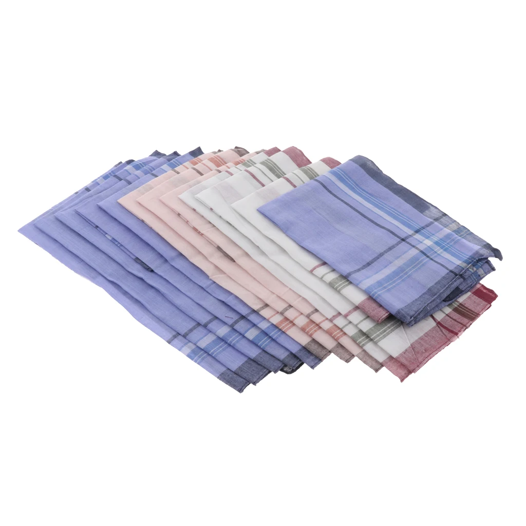 12 adet moda erkek ekose pamuk cep mendilleri cep kare Hankies seti 36x37cm