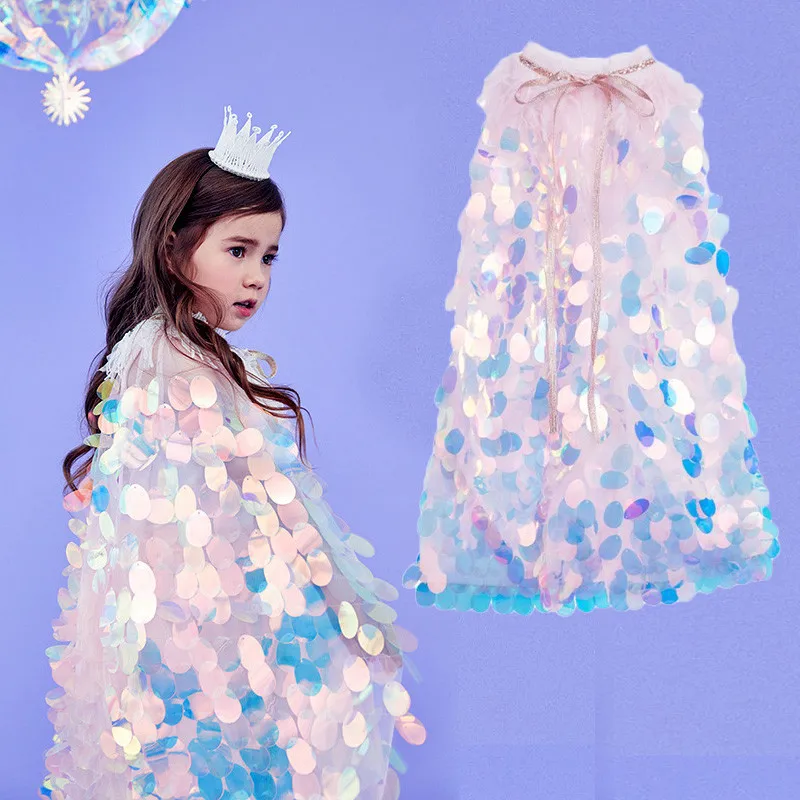 Kids Birthday Party Cape Fish scales Shape Girl Christmas halloween Wear