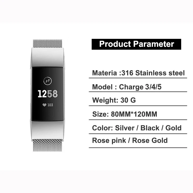 Metal Stainless Strap For Fitbit Charge 3 4 5 6 Band Milanese Magnetic Fitbit charge 3 Strap Smart bracelet For Wrist strap