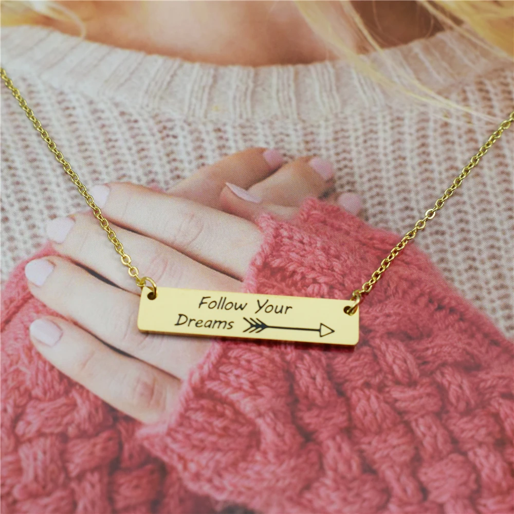 Follow Your Dreams Graduation Jewelry Bar Necklace For Women Geometric  Chain Stainless Steel Choker Engrave Arrow