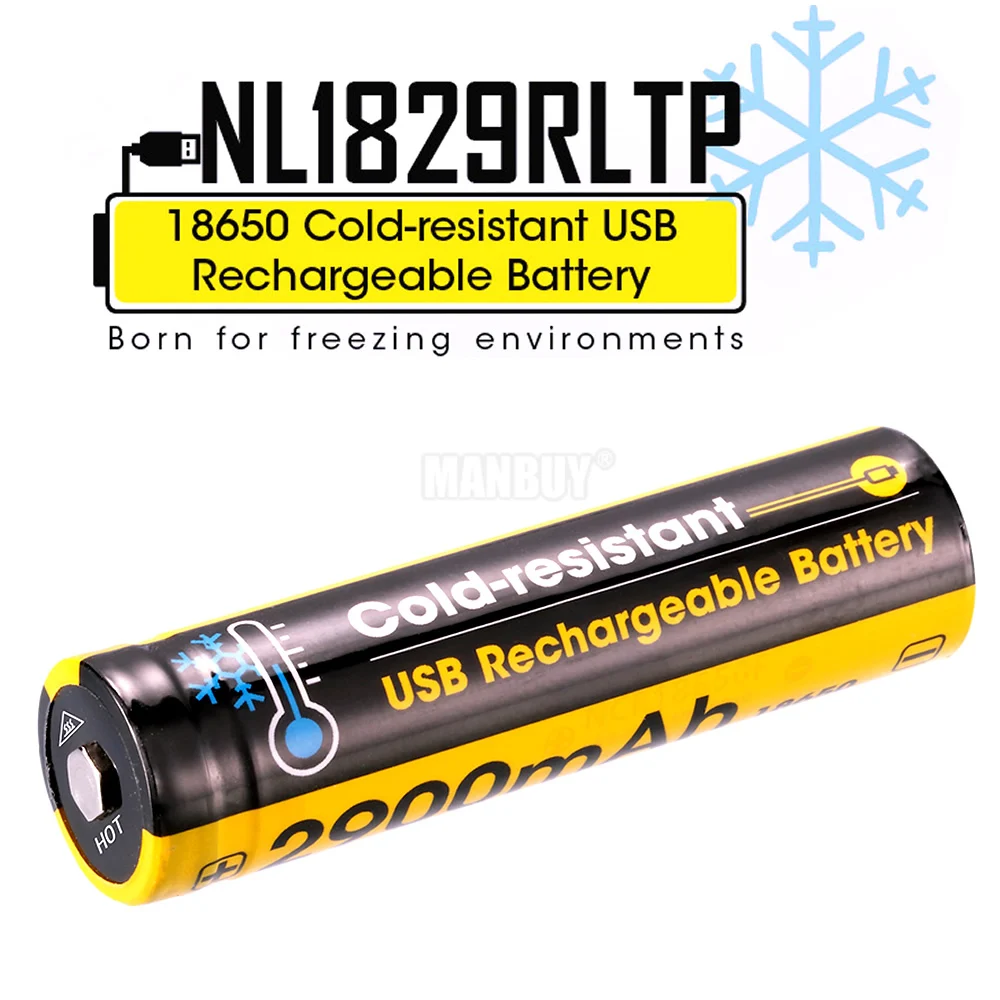 NITECORE NL1829RLTP 2900mAh 18650 Cold Resistant USB Rechargeable Li-ion Battery for freezing environments Built In Charge Port