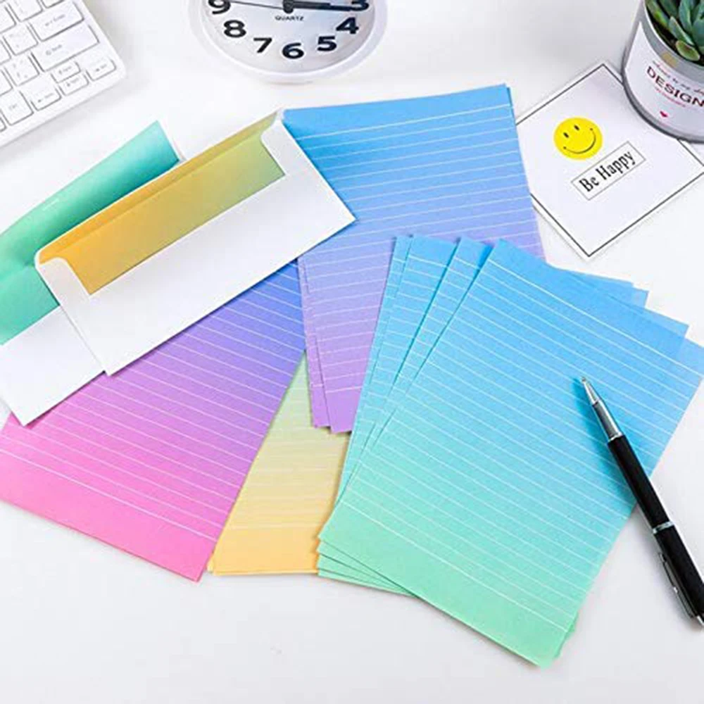 

Business Invitation Colorful Creative Graduated Writing Paper & Envelopes Stationery Sets-4 Sheets Letter Paper+2 Pcs Envelopes