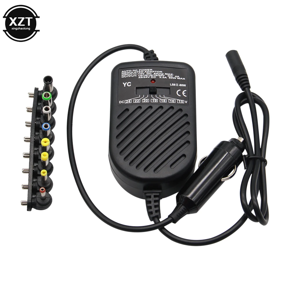 Universal 80W Portable Charger LED Auto Car Adapter Adjustable Power Supply Adapter Set 8 Detachable Plugs Car Laptop Notebook