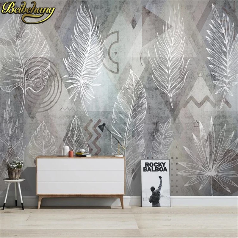 custom Leaves abstract vintage nordic decorative wall painting background 3D wallpaper for living room bedroom decor Stickers