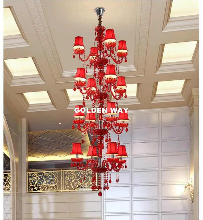 Modern European Red Crystal Hanging Lighting D60cm 16arms 90-260V With Shades Lustre Lamp Lampadario Luminaria Pendientes Avize