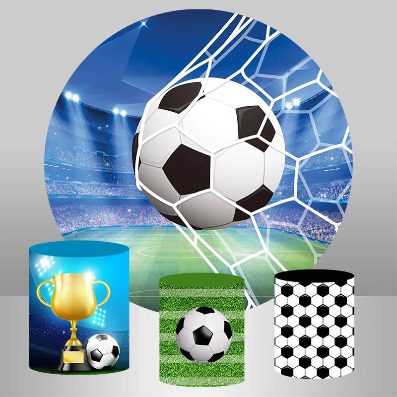 Soccer Round Backdrop Circle Sports Football Field Birthday Party Background for Boy Baby Shower Photo Studio Plinth Cover