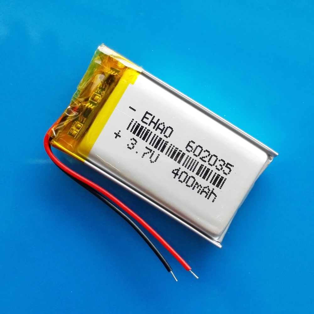 3.7V 400mAh Polymer Lithium Lipo Rechargeable Battery 602035 Customized Wholesale For Bluetooth Speaker Smart Watch GPS MP3