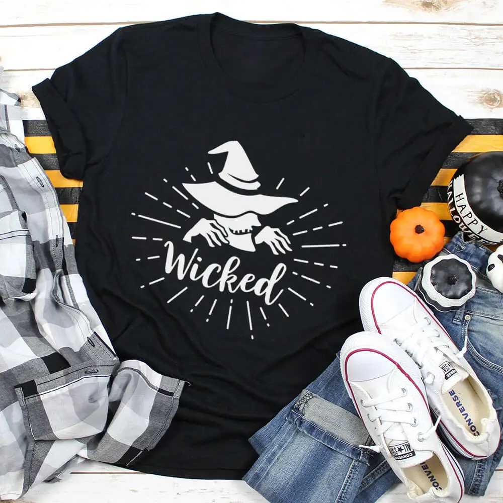 

Wicked Witch Halloween 100%Cotton Print Women Tshirt Unisex Holiday Funny Autumn Casual Short Sleeve Top Halloween Party Shirt