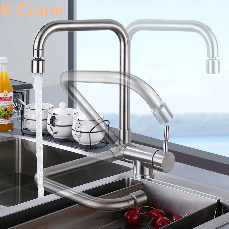 

Kitchen Foldable Faucet 360 Degree Rotation Swivel Tap Hot Cold Water Mixer Grifo Stream Deck Mounted Torneira Stainless Steel