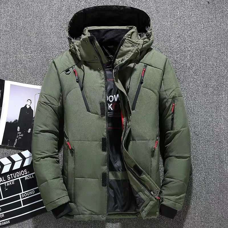 Brand Mens Down Jacket Fashion Personality Zipper Pocket  Winter Mens Jackets and Coats Thick Warm Hooded Loose Down Jacket