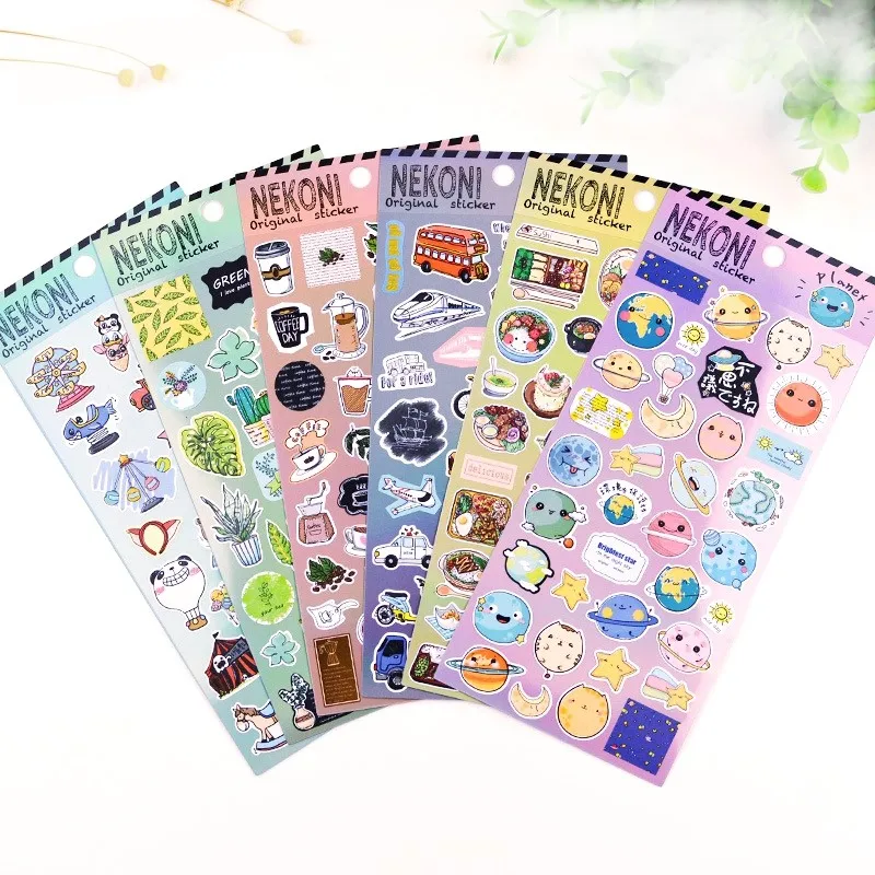 Cute Cartoon Diary Stickers Scrapbooking Material Coffee Bento Planet Potted Plants Pattern Junk Journal Diary Decoration 2021