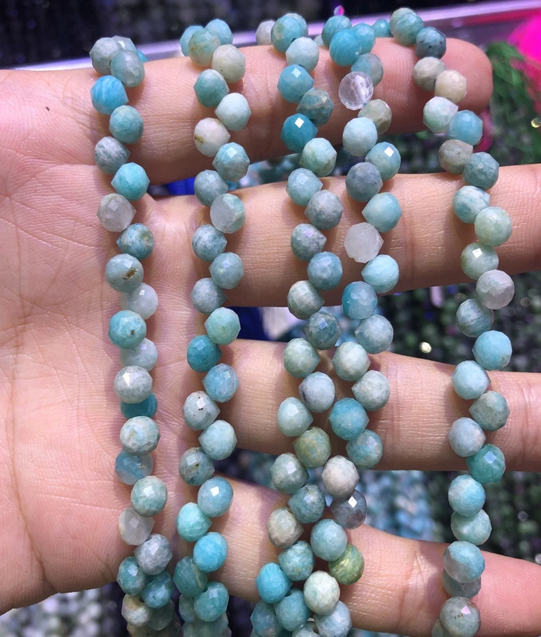 Wholesale 2string of 15.5" Natural Amazonite Bead 6mm Faceted Round Tear Drop Gem Stone Loose Beads for Jewelry