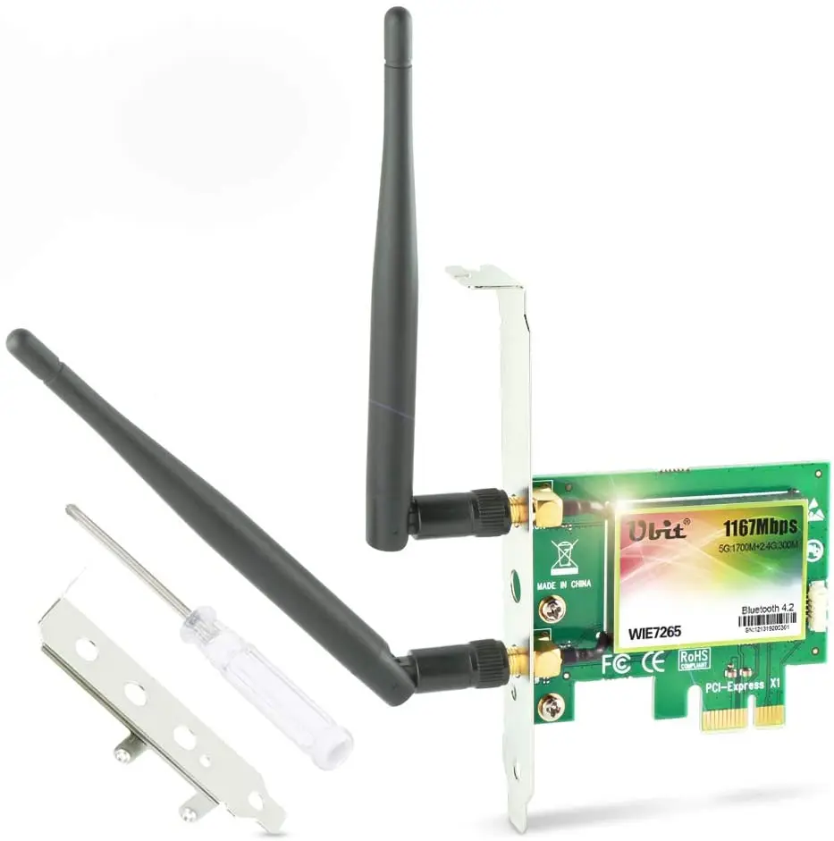 Imagem -02 - Ubit ac 1200mbps Bluetooth 4.2 sem Fio Wifi Cartão Pcie Adaptador 5ghz 2.4ghz Dupla-faixa Pci Express x1 Win7 10 64 128bit Wep Wpa