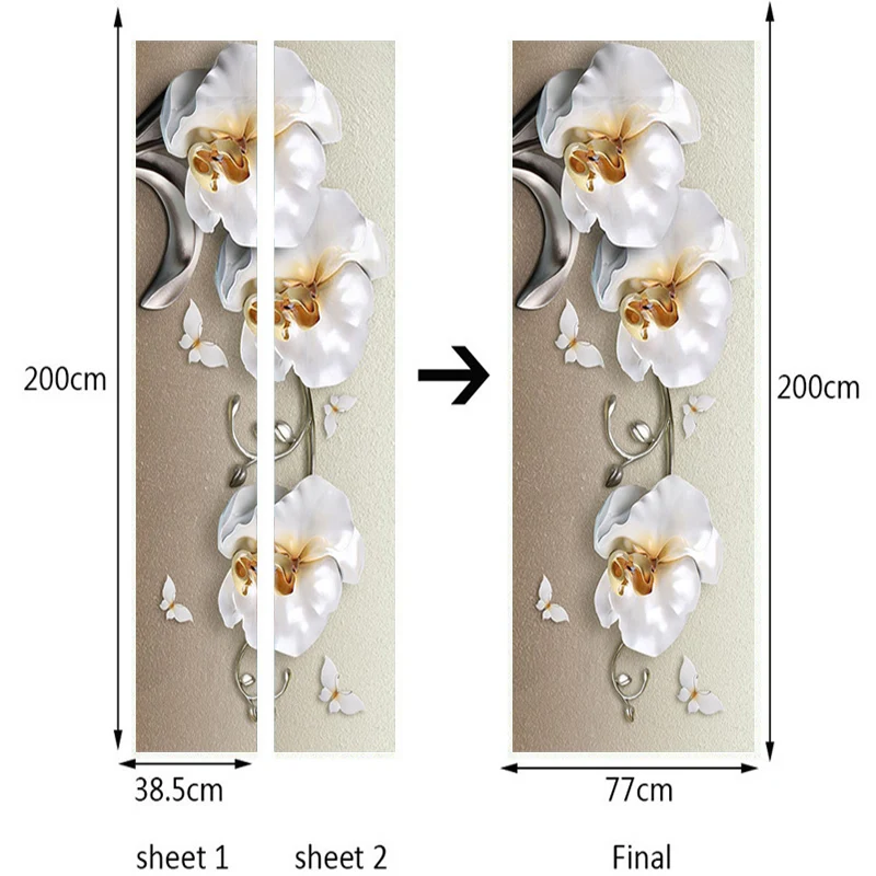 防水pvcドアステッカー,3dステレオオーキッドフラワー壁紙,ヨーロピアンスタイル,高級ウォールステッカー