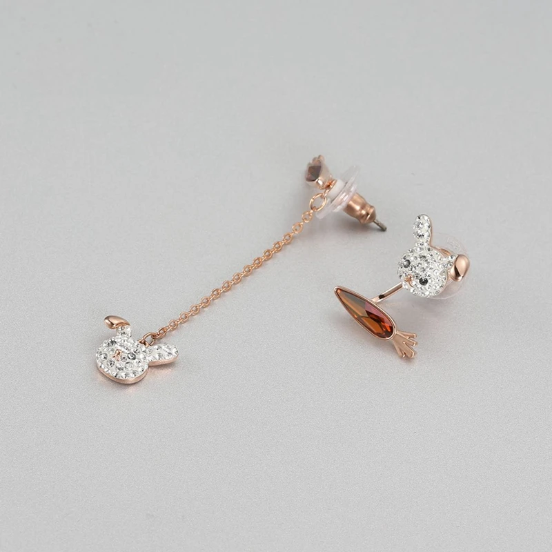 Austrian Crystal rabbit carrot Earrings Ear Line Drop Earring For Girl Women Birthday Valentine Favor Gift  asymmetric style