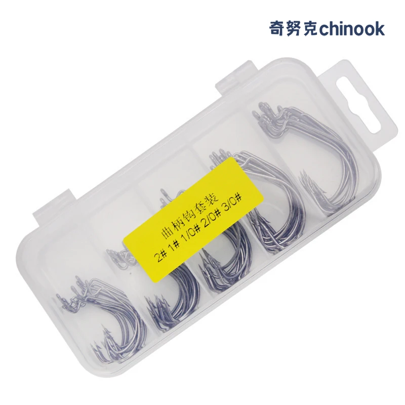 Chinook 50pcsWide worm Texan hook Carbon Steel Offset Fishhook Bass Barbed Carp FishingHook 3/0#-2# For Soft Worm Jig Mold Hooks