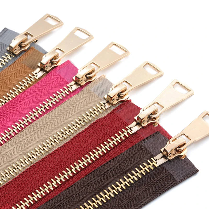 5/10pcs 30/40/50/60/70/80cm 5# Colorful High Quality Open-end Auto Lock Gold Metal Zipper DIY Handcraft  Clothing Garment Pocket