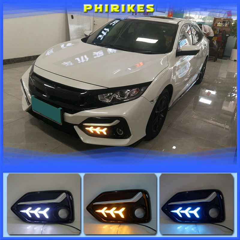 2 pezzi per Honda CIVIC hatchback 2020 2021 luce di marcia diurna LED DRL fendinebbia luci di guida indicatore di direzione giallo