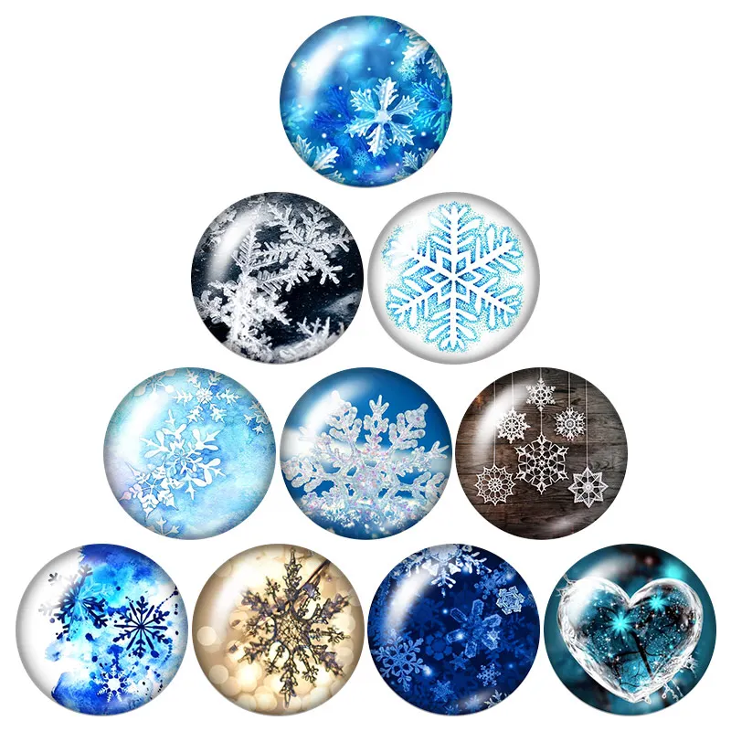 

Winter Snowflake Christmas 10pcs mixed 12mm/16mm/18mm/25mm Round photo glass cabochon demo flat back Making findings