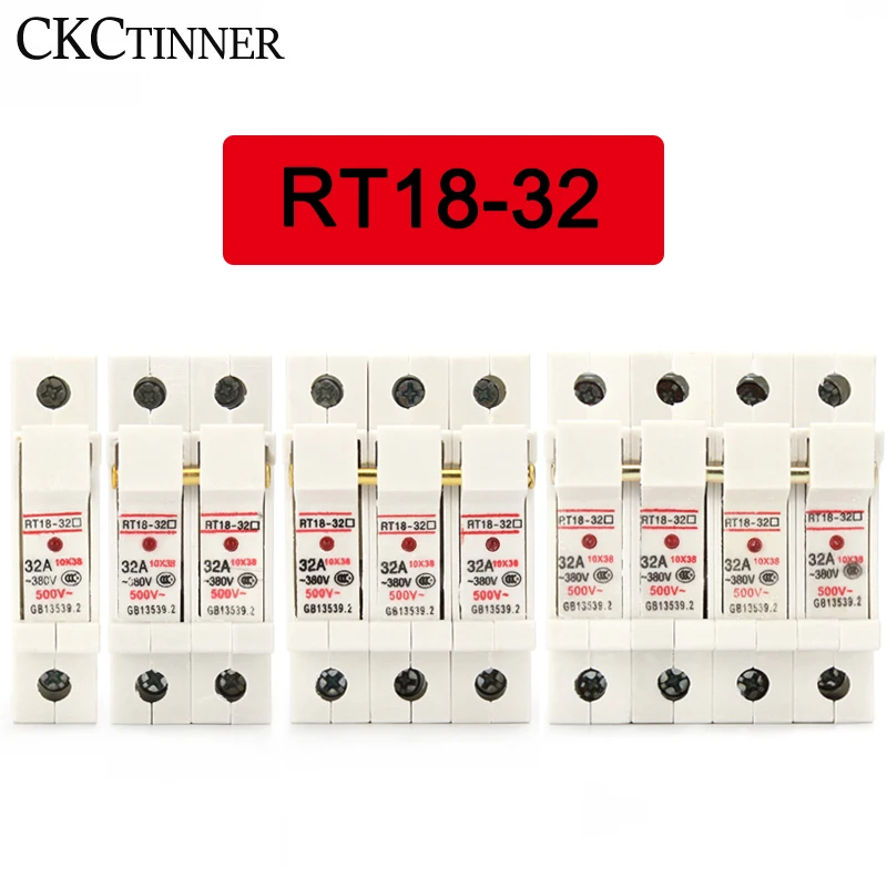 1P 2P 3P 4P RT18-32X AC ~380V Copper Fuse Holder 500V 10x38mm DIN rail mounting fuse holder bottom adapter with fuse