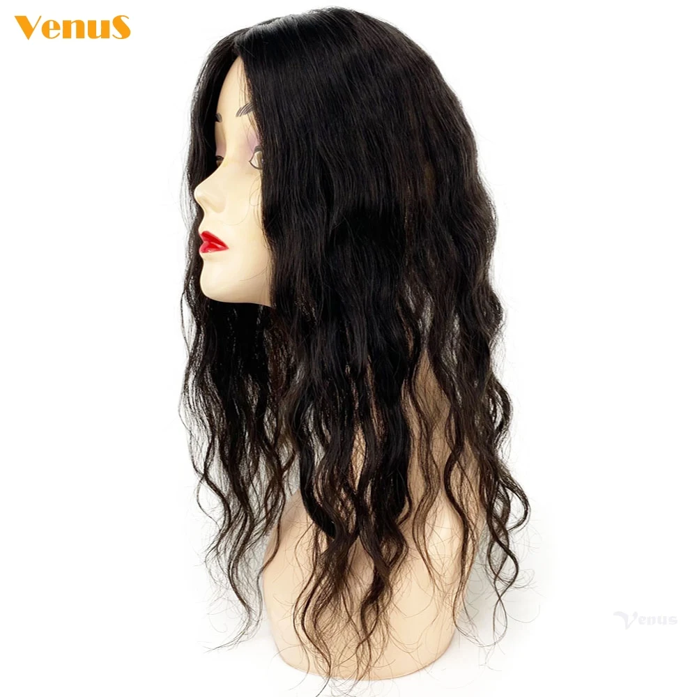 Cabelo humano virgem feminino peruca hairpiece 5 x x x 5 "base de seda topper natural clipes de base do couro cabeludo em 13x12 cm parte média topper 10-22'