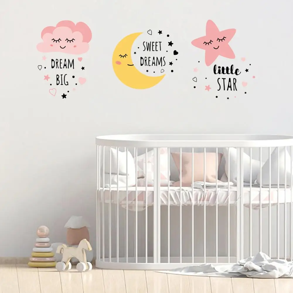 Cartoon Moon Star Cloud Wall Stickers Bedroom For Kids Baby Room Decoration Decals Background Living Room Home Decor Poster