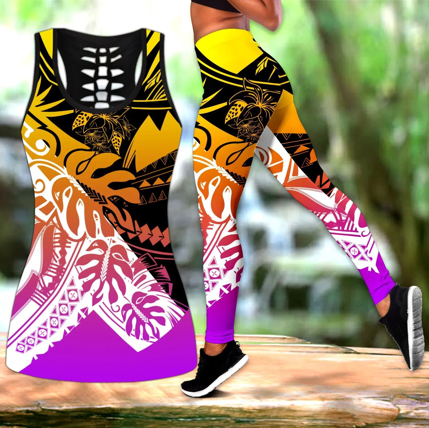 Polynesian ฮาวายเต่าดอกไม้3D ทั้งหมดพิมพ์ Legging & Tank Top เซ็กซี่หญิงผอม Leggings DDK39