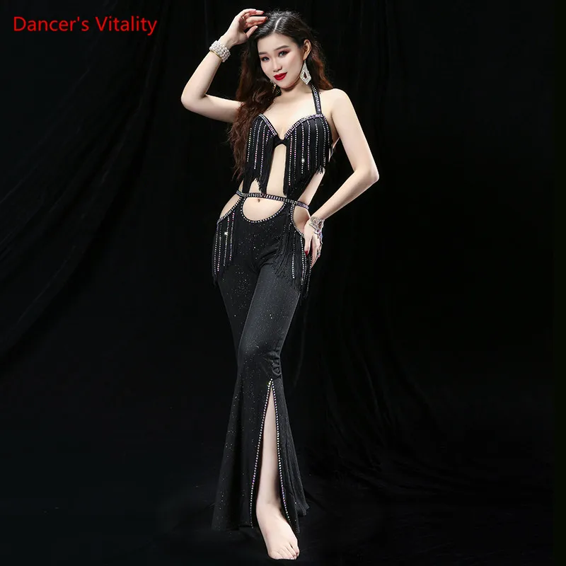 Belly Dance Set Tassel Bra+Coat+Pants 3 Pcs Competition Clothes  Female Top Trousers Profession Performance Clothing Suit