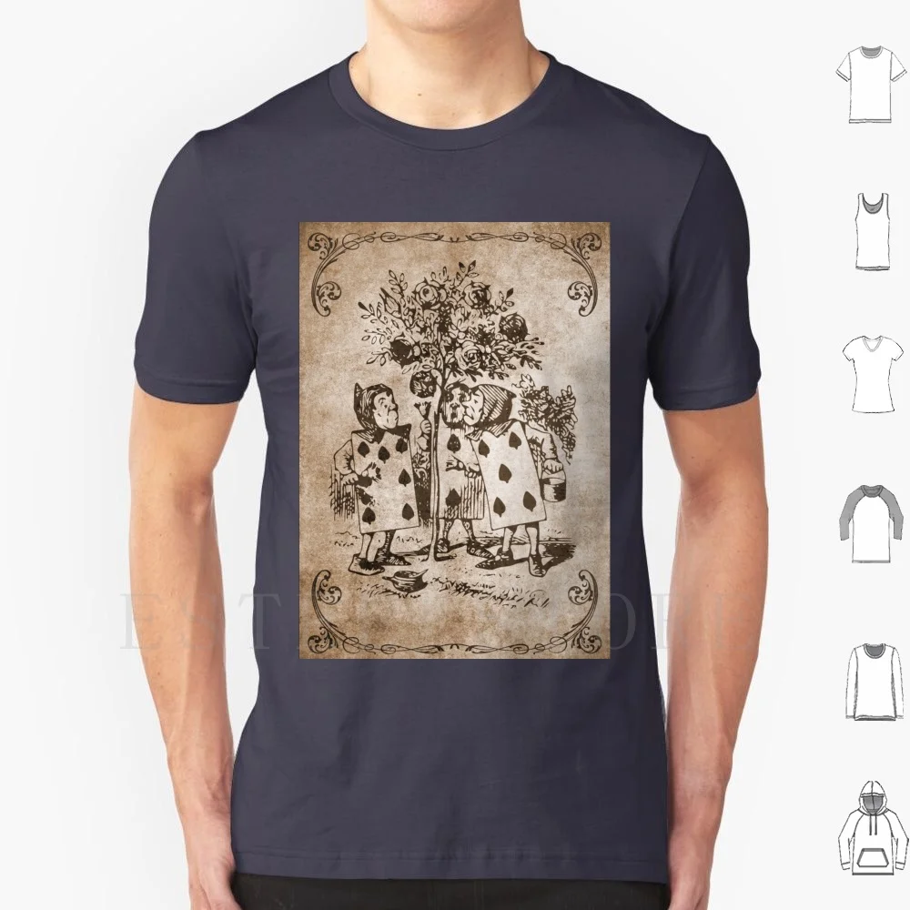 

Alice In-Playing Cards Red Roses T Shirt DIY Big Size 100% Cotton Alice Alice In Tea Party Fun Vintage Steampunk Queen Of Hearts