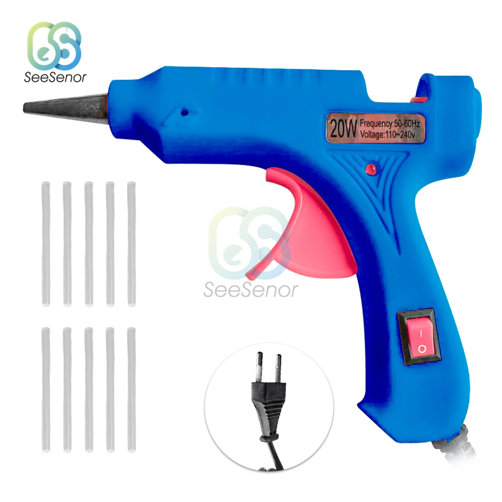 Hot Melt Glue Gun 20W with 7mm Glue Sticks Mini Industrial Guns Heat Temperature Thermo Electric Repair Tool 110V 220V