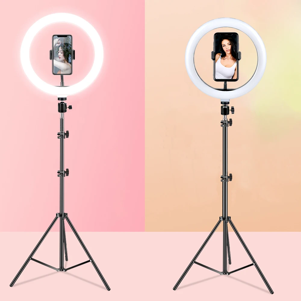 

26cm Ring Light LED Photo Studio Dimmable Camera Lamp for Video Youtube Makeup VK Selfie with 160cm Tripod Phone Holder Stand