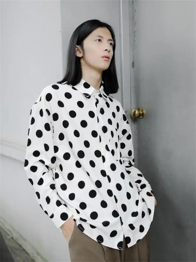 Men's Long-Sleeve Shirt Polka Dot Design Spring And Autumn New Fashion Trend Loose Leisure Large Long-Sleeve Shirt