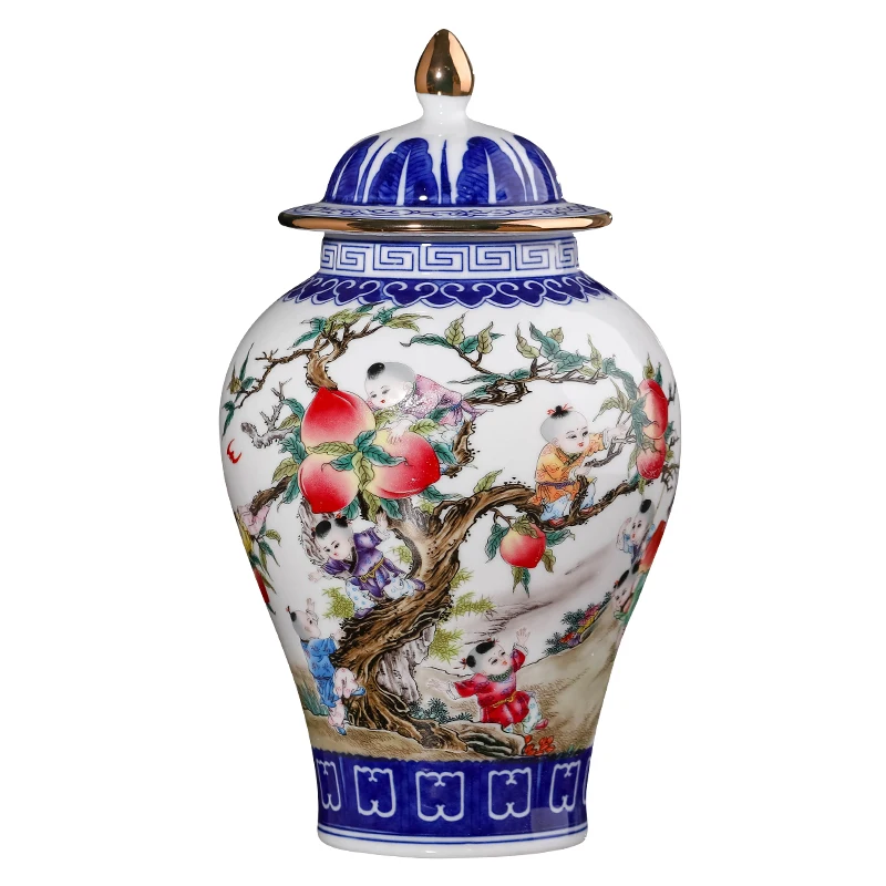 Jingdezhen Porcelain Vase Qianlong Blue And White Ceramic General Tank Jar Home Living Room Porch Handicraft Decoration