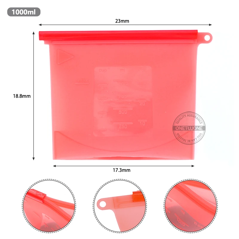 1000 ml Silicone Food Storage Bags Reusable Food Fresh-keeping Bag Seal Ziplock Freezer Cooking Fresh Bags(1pcs)