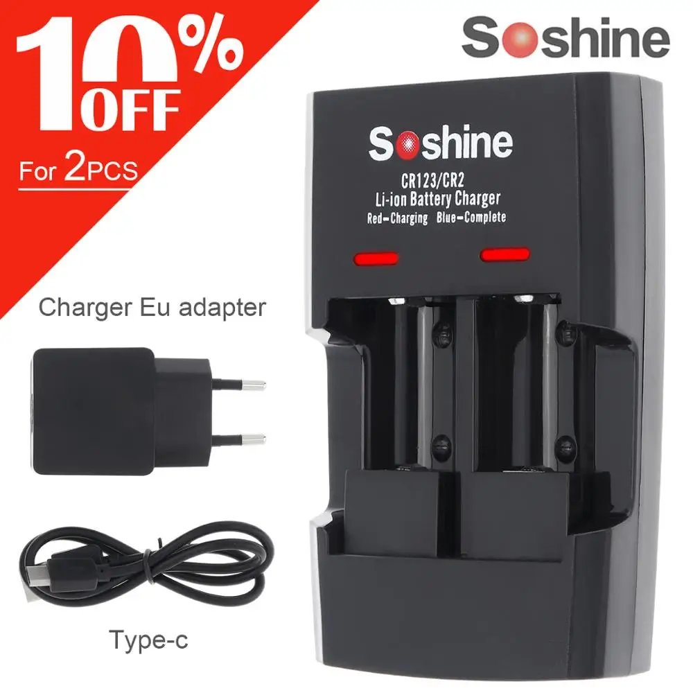 Soshine SC-S5 2 Slots Li-ion RCR123/RCR2 Rapid Battery Smart Charger with LED Indicator for 14250/CR2/16340/17335/15266 Battery