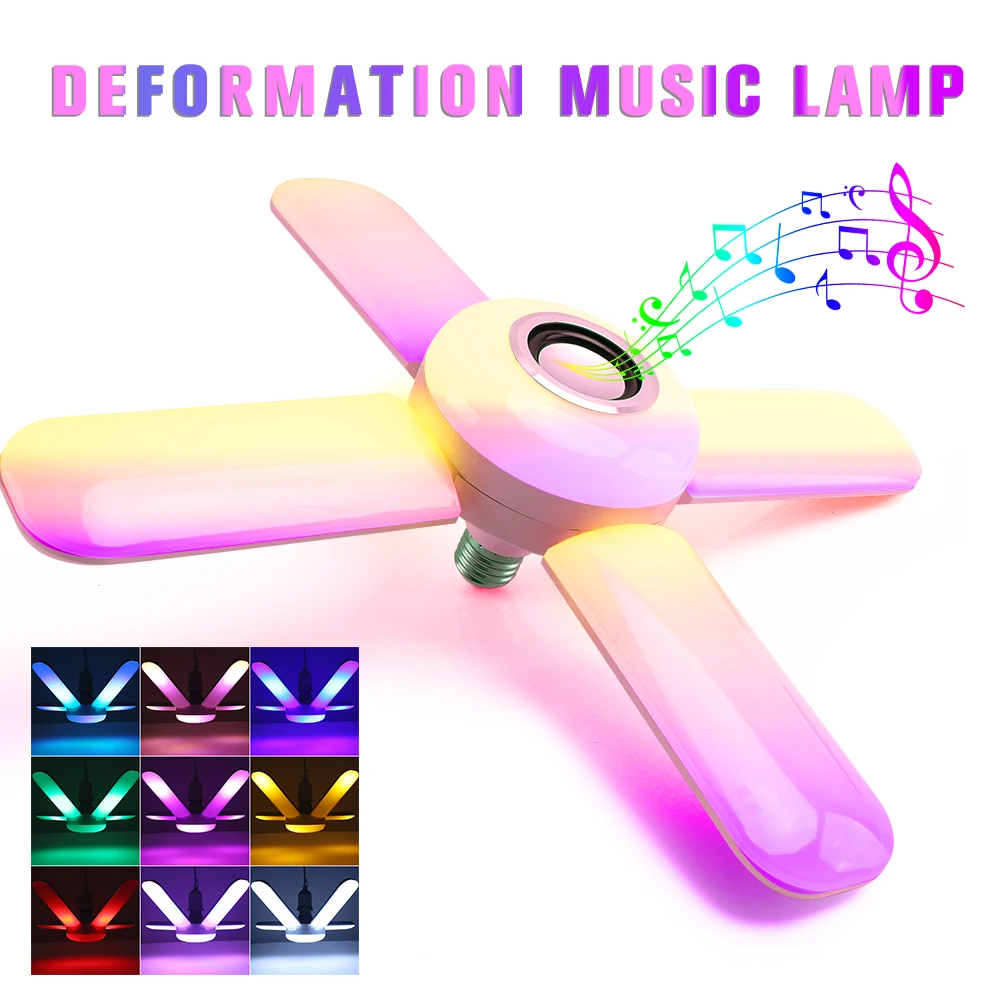 

50W RGB Bluetooth Music Blub Smart E27 Foldable 4Fan Blade RGBW LED Light Lamp Bluetooth Speaker Wireless Lamp Remote Control