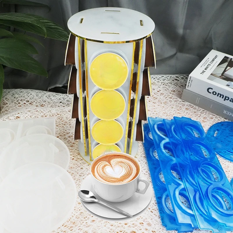 

DIY Epoxy Resin Mold Coffee Capsule Shelf Storage Box Rotating Storage Rack Display Stand Cover Silicone Mould