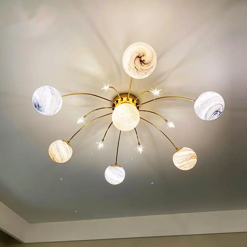 

Nordic LED Planet Lampshade Chandelier Children Girl Boy Kids Room Bedroom Indoor Lighting Home Ceiling Glass Ball Chandelier