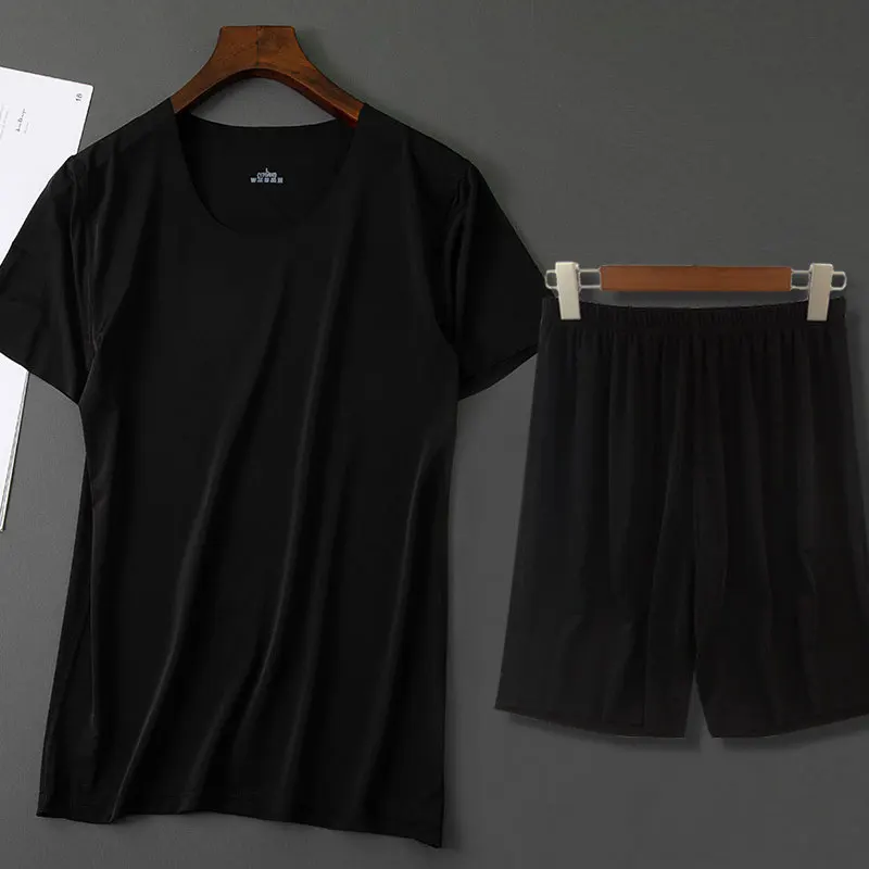 Mannen Ijs Zijde Pyjama Effen Shirt & Broek 2 Stuks Pijamas Slaap Set Toevallige Mannelijke Thuis Kleding Zomer Pyjama Nachtkleding nachtkleding Pak