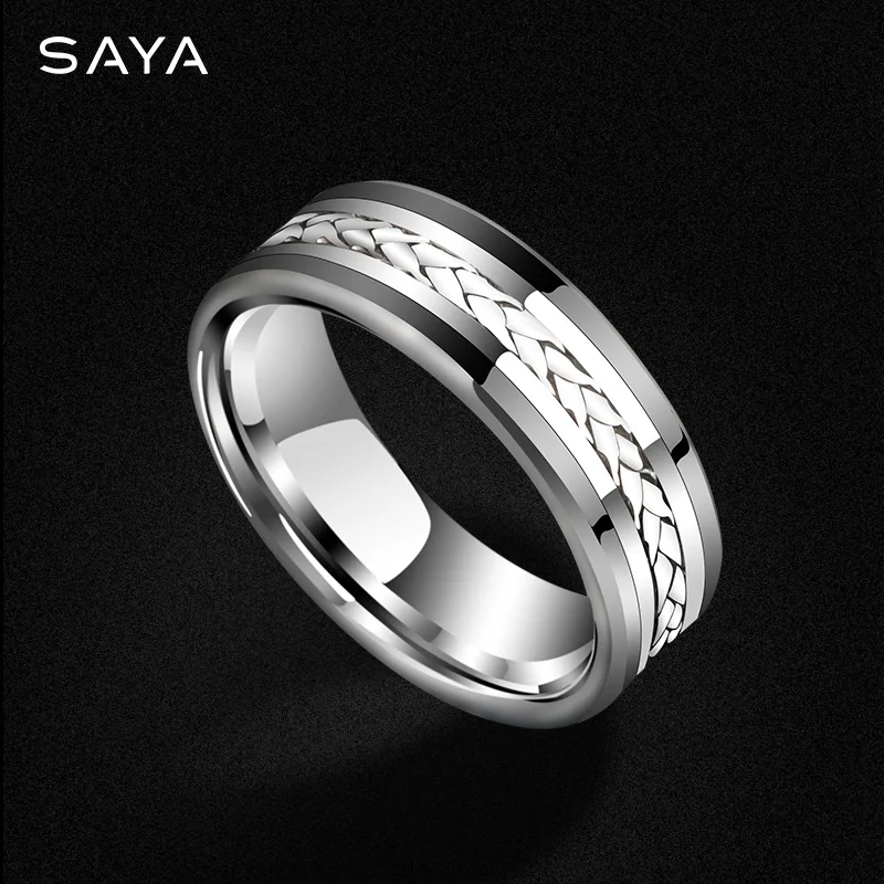 Personalized Rings for Men Inlay Braided 925 Silver Tungsten Carbide Jewelry luxurious Wedding BandCustom Engraved