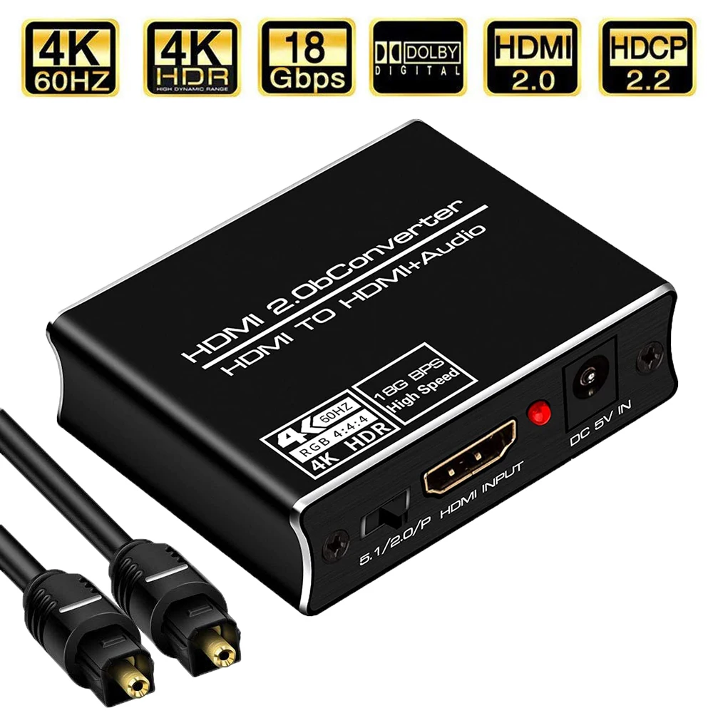 

2024 Best eARC HDMI 2.0 Audio Extractor 4K 60Hz RGB 8:8:8 HDR HDMI Splitter Audio Converter 4K HDMI to Optical TOSLINK SPDIF 7.1