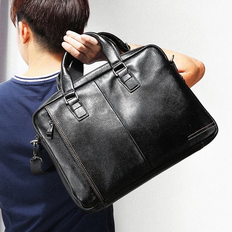 2024 New Natural Cowskin 100% Genuine Leather Men\'s Briefcase Fashion Large Capacity Business bag Black Male Shoulder Laptop Bag