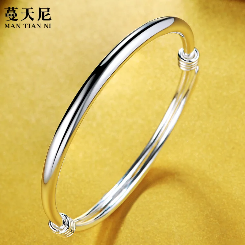 Classical Simple Fashion 999 Sterling Silver Adjustable Smooth Bracelets & Bangles Pulseras For Women Jewelry