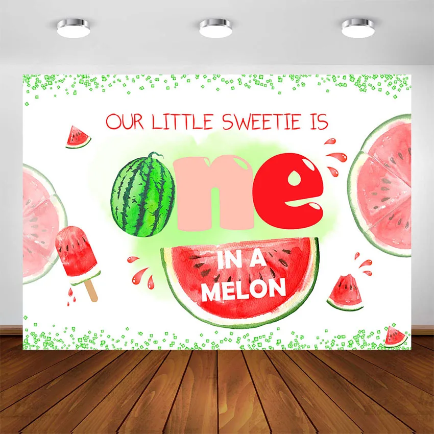 Arrière-plan de décoration de fête de Melon One-in-a pastèque, banderole de fête d'anniversaire pour filles, toile de fond de stand Photo d'été