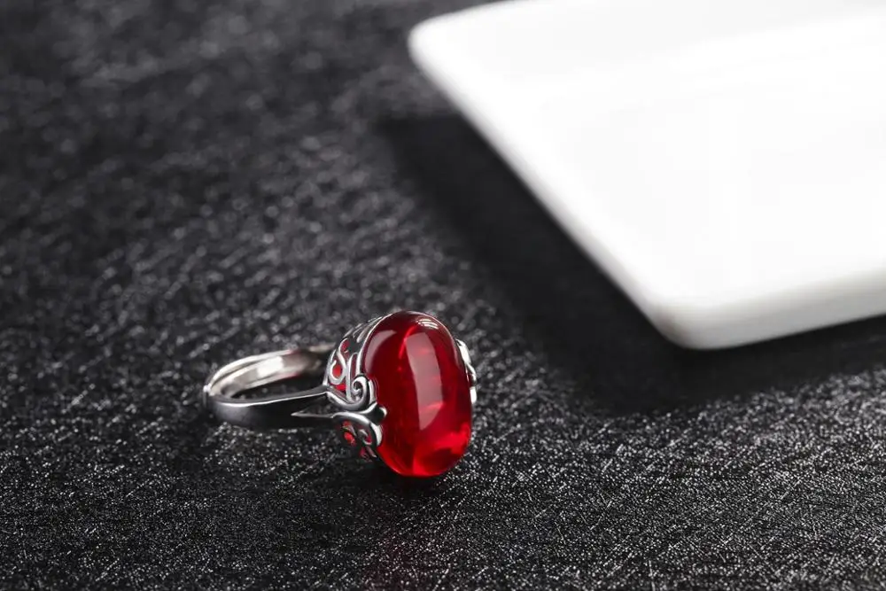 Bague en argent S925 pour femme, bijou artificiel en corindon rouge rétro, ouverture de personnalité, 100%